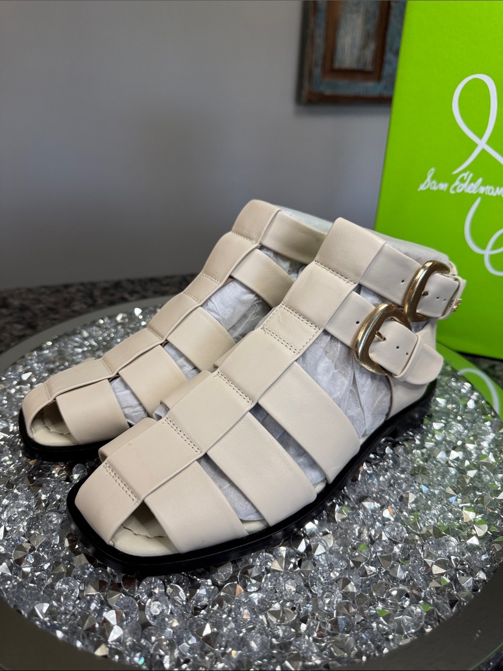 Sam Edelman Ivory Leather Strappy Buckle Sandal NeW 6.5 - Picture 5 of 13